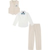 image:imageNautica Boys 4piece Formal Suit Set with Vest Pants Collared Dress Shirt and TieLight KhakiFloral