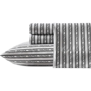 image:imageNautica  Cooling Twin Sheet Set with Fitted Sheet amp PillowcaseStriped Nautica Logo Grey
