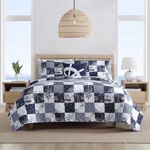 image:imageNautica  Queen Quilt Set with Shams Lightweight BeddingSailors PatchworkGingham Blue