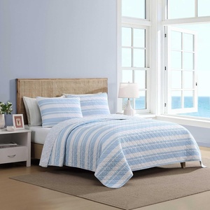 image:imageNautica  Queen Quilt Set with Shams Lightweight BeddingSeafront StripeIvy Bloom Blue
