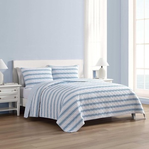 image:imageNautica  Queen Quilt Set with Shams Lightweight BeddingTim StripePenny Pinstripe Blue