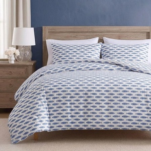 image:imageNautica  Twin Duvet Cover Set with Sham Soft amp Lightweight BeddingWoodblock Fish Blue
