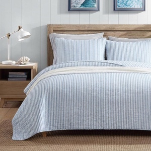 image:imageNautica  Twin Reversible 100 Cotton Quilt Set with Coordinating ShamColeridge Stripe Light Blue