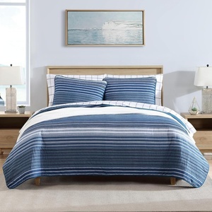image:imageNautica  Twin Reversible 100 Cotton Quilt Set with Coordinating ShamDark BlueMedium Blue