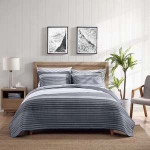 image:imageNautica  Twin Reversible 100 Cotton Quilt Set with Coordinating ShamMedium GreyDark GreyWhite