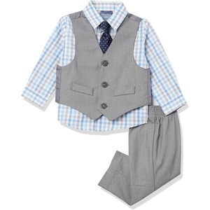 image:imageNautica Baby Boys 4piece Suit Set with Dress Shirt Vest Pants and TieLight GreyBlue Check
