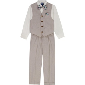 image:imageNautica Boys 4piece Formal Suit Set with Vest Pants Collared Dress Shirt and TieWheat Stripe