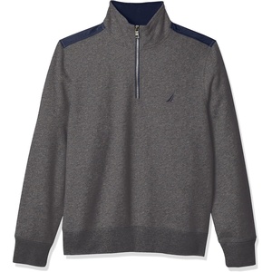 image:imageNautica Mens 14 Zip Pieced Fleece SweatshirtCharcoal Heather