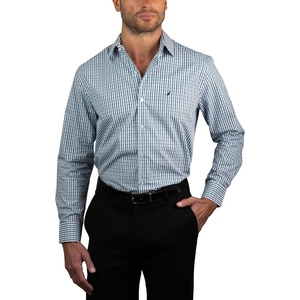 image:imageNAUTICA Slim Fit 100 Cotton Mens Dress Shirts Long Sleeve Wrinkle Resistant FormalBlue  Green Plaid