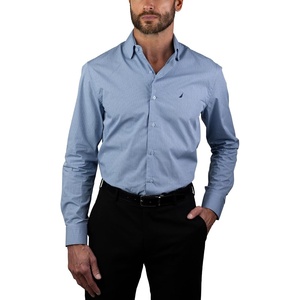 image:imageNAUTICA Slim Fit 100 Cotton Mens Dress Shirts Long Sleeve Wrinkle Resistant FormalBlue  Grey Micro Plaid