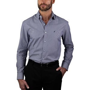 image:imageNAUTICA Slim Fit 100 Cotton Mens Dress Shirts Long Sleeve Wrinkle Resistant FormalNavy Check Stripe