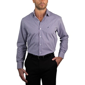 image:imageNAUTICA Slim Fit 100 Cotton Mens Dress Shirts Long Sleeve Wrinkle Resistant FormalPurple  Blue Check