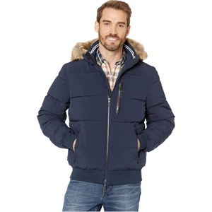 image:imageNautica Mens Lightweight Mix Media Bomber Jacket  Mechanical Stretch WaterResistant CoatDk Navy