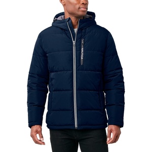 image:imageNautica Mens Midweight Quilted Faux Memory Puffer Jacket Adjustable Hood Insulated Winter CoatNavy