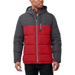 image:imageNautica Mens Midweight Quilted Faux Memory Puffer Jacket Adjustable Hood Insulated Winter CoatRed Asphalt