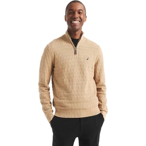 image:imageNautica Mens Navtech QuarterZip SweaterTextured Camel Heather