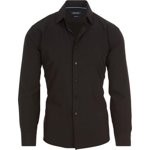 image:imageNautica Slim Fit Mens Dress Shirts Long Sleeve Performance Polyester Fabric Wrinkle Free 4Way StretchBlack Solid
