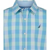 image:imageNautica Boys Short Sleeve Woven ButtonDown Shirt Light Weight amp BreathableSpring Check Azure