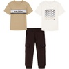 image:imageNautica Boys 3 Pc Two Tee Pant SetCannoli CreamWhite PepperJava