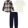 image:imageNautica Boys 3pc Woven Shirt Pant SetVanilla Ice PlaidNavy Blazer