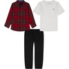 image:imageNautica Boys 3pc Woven Shirt Pant SetWhit HeatherPlaidDeel Black