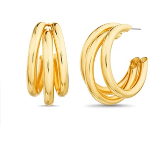 image:imageNautica 29 mm Triple Hoop Earrings for Women 14K Yellow Gold Plated Alloy