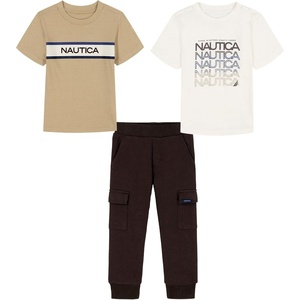 image:imageNautica Boys 3 Pc Two Tee Pant SetCannoli CreamWhite PepperJava