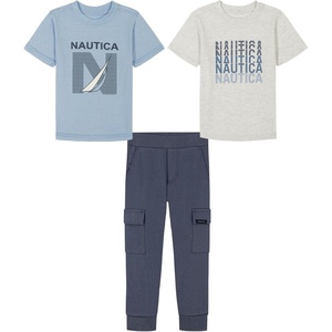 image:imageNautica Boys 3 Pc Two Tee Pant SetFarina HeatherCeruleanVintage Indigo