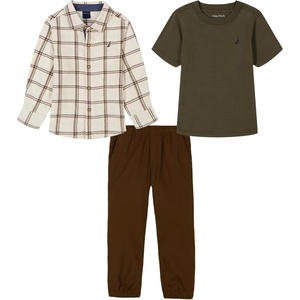 image:imageNautica Boys 3pc Woven Shirt Pant SetGrape LeafFarina HeatherCrew Brown