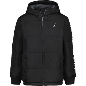 image:imageNautica Boys Heavyweight Hooded Bubble Jacket With Polar Fleece LiningBlackLight Grey