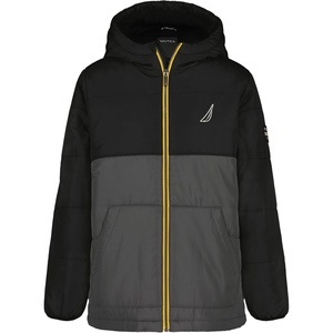 image:imageNautica Boys Heavyweight Hooded Bubble Jacket With Polar Fleece LiningColorblock True Black