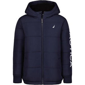 image:imageNautica Boys Heavyweight Hooded Bubble Jacket With Polar Fleece LiningNavy SeasBlack