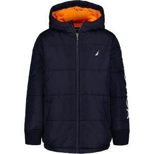 image:imageNautica Boys Heavyweight Hooded Bubble Jacket With Polar Fleece LiningSport NavyOrange