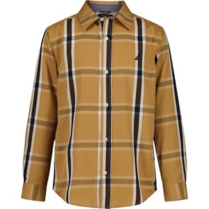 image:imageNautica Boys Long Sleeve Woven ButtonDown Shirt Comfortable Classic FitBrown Sugar Grid Plaid