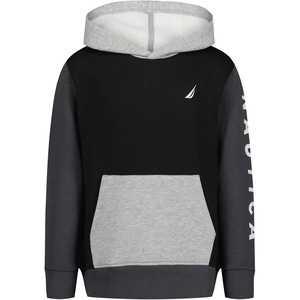 image:imageNautica Boys Pullover Fleece Hoodie SweatshirtColor Block BlackGrey