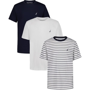 image:imageNautica Boys Short Sleeve Crew Neck TShirt 3Pack Soft Comfortable Relaxed FitBright Navy StripeWhiteNavy Seas