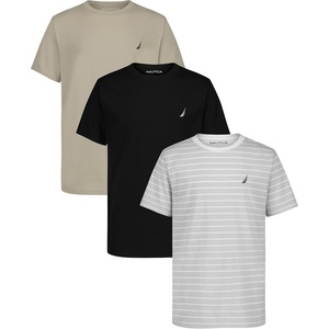 image:imageNautica Boys Short Sleeve Crew Neck TShirt 3Pack Soft Comfortable Relaxed FitMicro Chip StripeBlackIsland Fossil