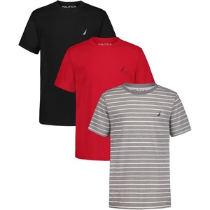 image:imageNautica Boys Short Sleeve Crew Neck TShirt 3Pack Soft Comfortable Relaxed FitSteeple Grey StripeCarmineBlack