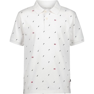 image:imageNautica Boys Short Sleeve Fashion Polo Button Closure Soft amp ComfortableAmericana Aop White