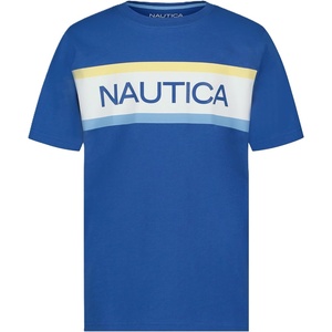 image:imageNautica Boys Short Sleeve JClass Logo Crew Neck TShirt Soft Comfortable Relaxed FitBarredstripe Windsurf Blue