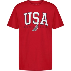 image:imageNautica Boys Short Sleeve JClass Logo Crew Neck TShirt Soft Comfortable Relaxed FitTeam Usa Carmine