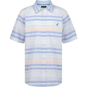 image:imageNautica Boys Short Sleeve Woven ButtonDown Shirt Light Weight amp BreathableCabana Stripe Cashmere Blue
