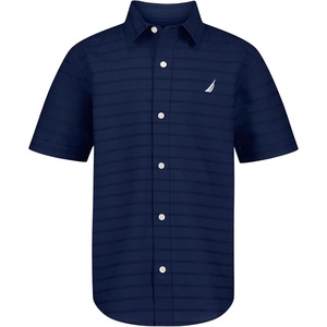 image:imageNautica Boys Short Sleeve Woven ButtonDown Shirt Light Weight amp BreathableDobby Medieval Blue