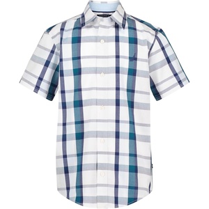 image:imageNautica Boys Short Sleeve Woven ButtonDown Shirt Light Weight amp BreathableNeutral Plaid Ice Blue