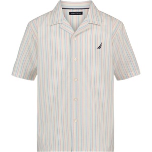 image:imageNautica Boys Short Sleeve Woven ButtonDown Shirt Light Weight amp BreathableRainbow Stripe on Bright White