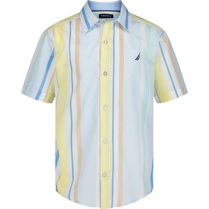 image:imageNautica Boys Short Sleeve Woven ButtonDown Shirt Light Weight amp BreathableSail Stripe Ice Blue