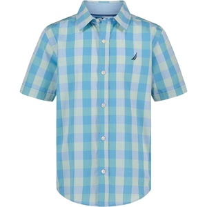 image:imageNautica Boys Short Sleeve Woven ButtonDown Shirt Light Weight amp BreathableSpring Check Azure