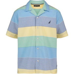 image:imageNautica Boys Short Sleeve Woven ButtonDown Shirt Light Weight amp BreathableWide Stripe Little Boy Blue
