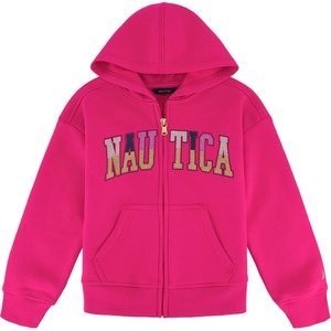image:imageNautica Girls Logo Sweatshirt Fleece Hoodie With Fullzip Front amp PocketsFuchsia Glitter Art
