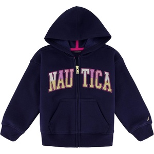 image:imageNautica Girls Logo Sweatshirt Fleece Hoodie With Fullzip Front amp PocketsPeacoatglitter Art